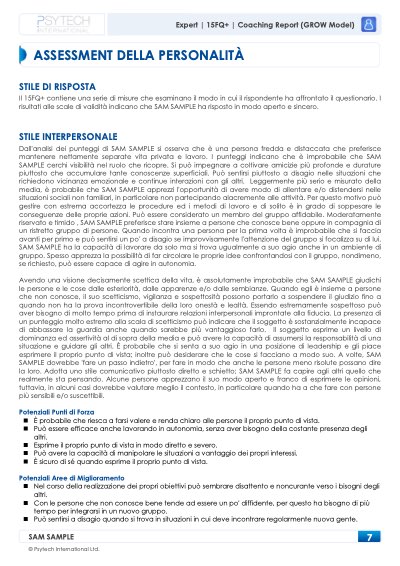 15FQ+ Coaching Report: assessment della personalità e stile di risposta