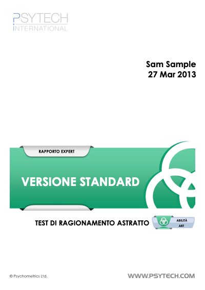 Copertina del report ART Standard di esempio
