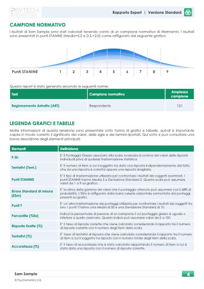 Report ART Standard: campione normativo e legenda