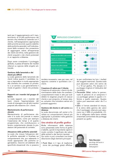 Articolo sul CCSI in CMI: seconda pagina sul report e sui punteggi