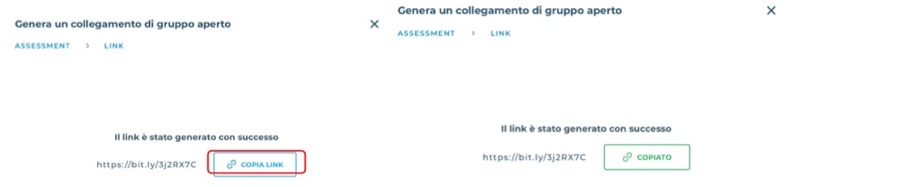 Dopo Genera: Copia link, che diventa Copiato.