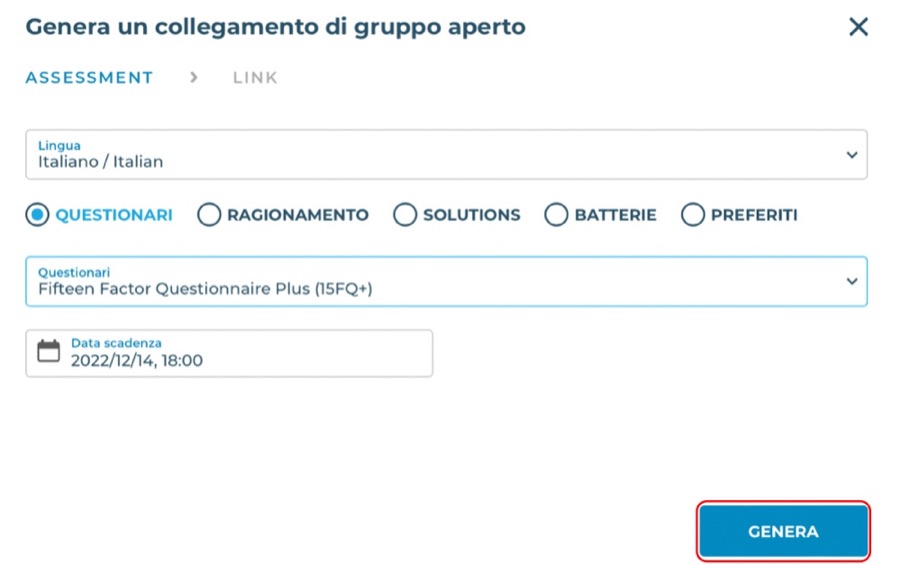 La finestra Genera un collegamento di gruppo aperto, con la data di scadenza.