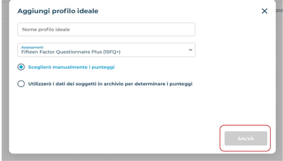 La finestra Aggiungi profilo ideale.