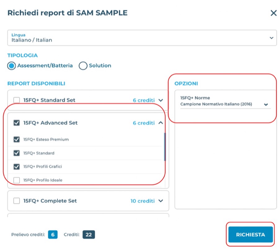 In basso nella finestra: “Prelievo crediti” è il costo del set scelto, “Crediti” il saldo disponibile.