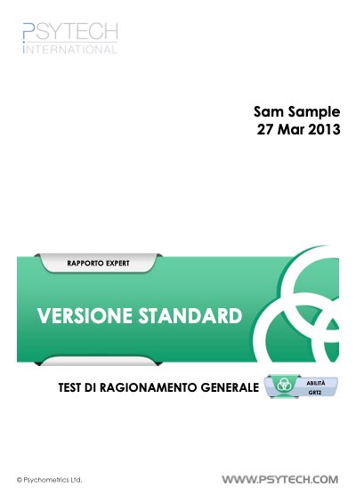 Copertina del report GRT2 Standard di esempio