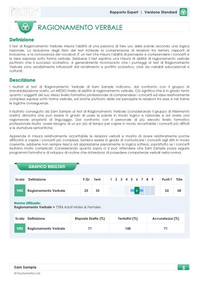 Report GRT2 Standard: risultato nella prova di ragionamento verbale