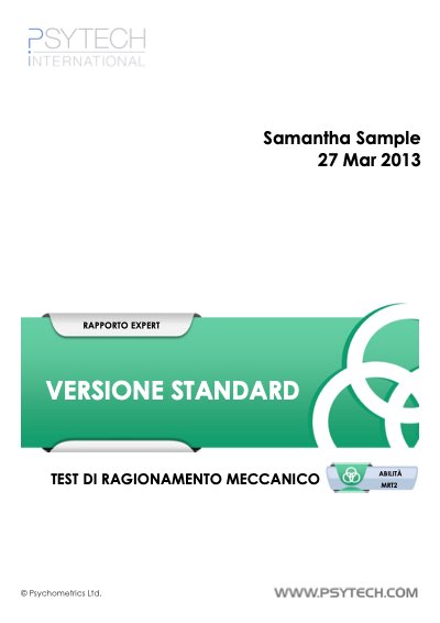 Copertina del report MRT2 Standard di esempio