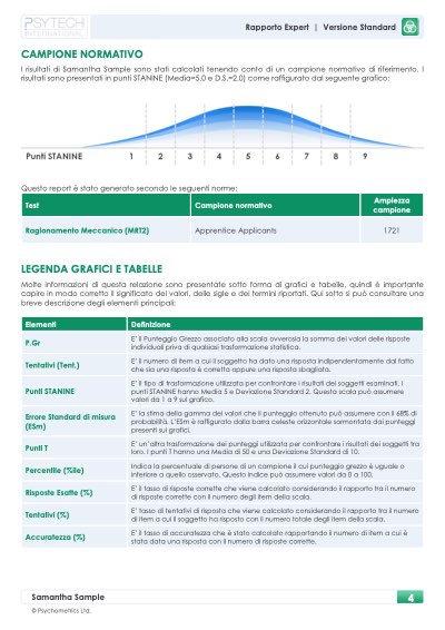 Report MRT2 Standard: campione normativo e legenda