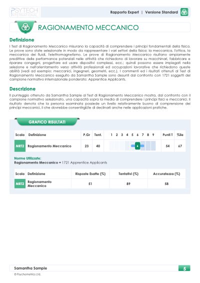 Report MRT2 Standard: risultato di ragionamento meccanico