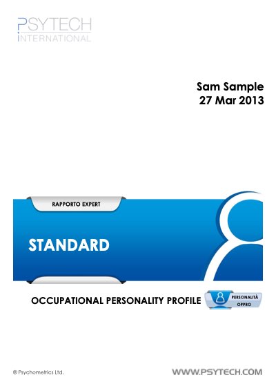 Copertina del report OPPro Standard di esempio