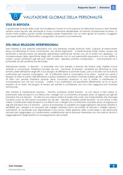 Report OPPro Standard: valutazione globale della personalità