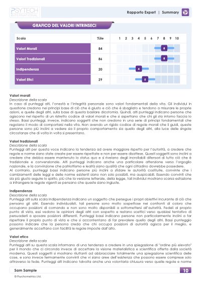 VMI Summary Report: grafico e descrizione dei valori intrinseci